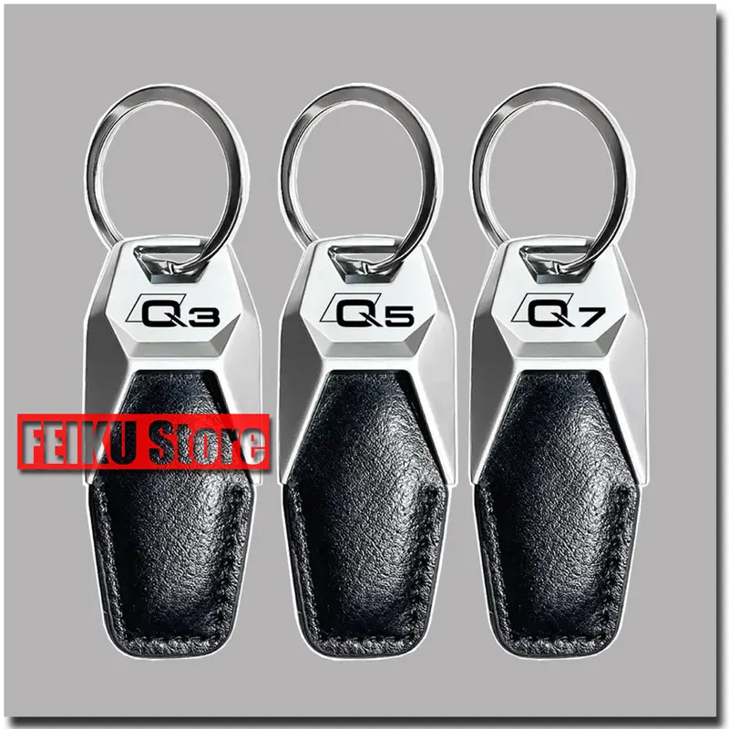 Car Styling Leather Metal Car Keychain Sports Logo Key Pendant For Audi A3 A4 A6 A7 Q3 Q5 Q7 Key Ring Accessories