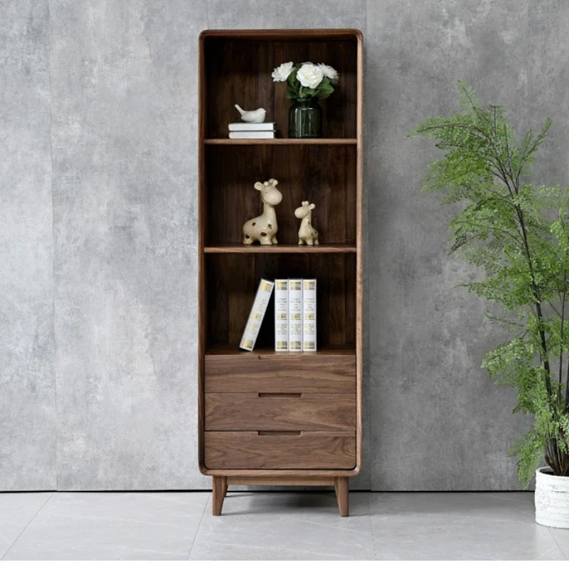 Children Black Walnut Book Shelf with Drawers Closet Organizer Bookshelf Industrial Bookcases Estante Livros Home Furniture LVSC