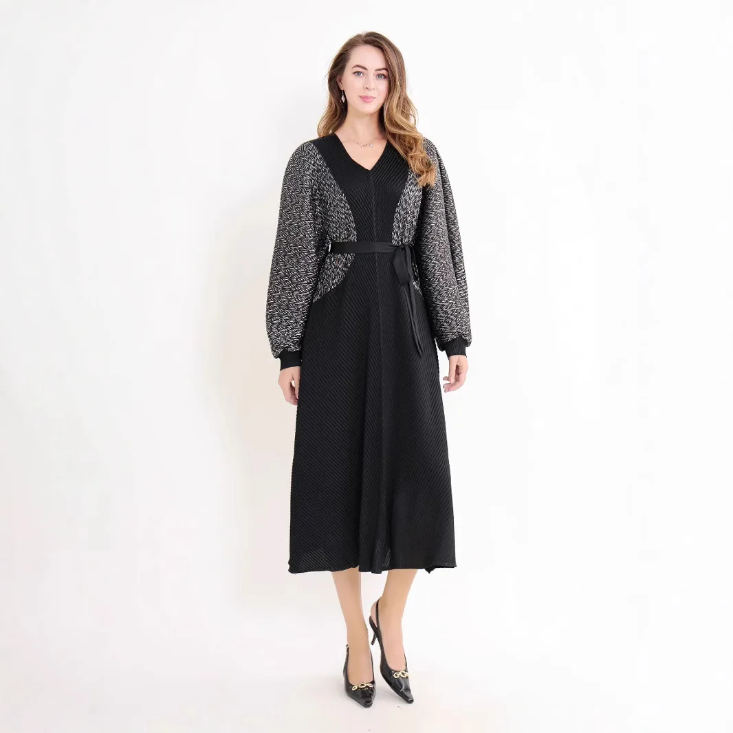 Miyake Senior Sense Stile Estero Girocollo Abito retrò Autunno delle Donne Nuovo 2024 Temperamento Pendolarismo Sottile Una Parola Abiti