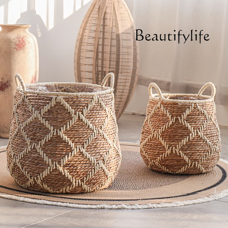 Woven flower basket large flower pot green plant potted plant set living room balcony model room shopping mall decorative orname