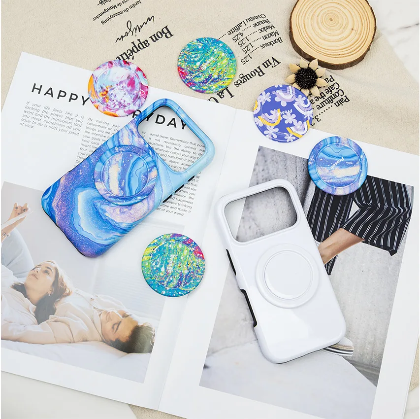 Fonlyu 5pcs Hard PC Magnetic Ring Phone Holder Blanks for 3D Sublimation Heat Transfer Machine Use Printing Material