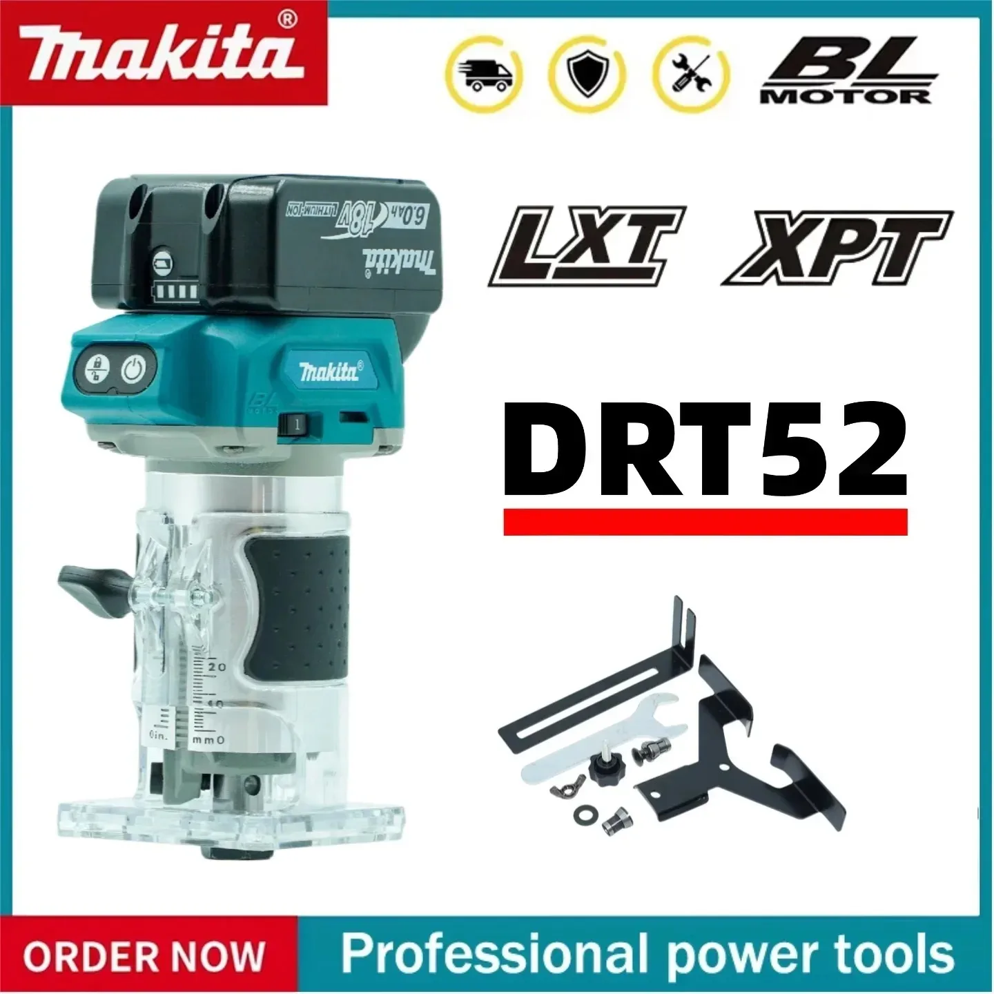 Makita DRT52 Cordless Trimmer Rechargeable Brushless Slotting Tool for Woodwork Engraving Milling Portable Trimming Machine