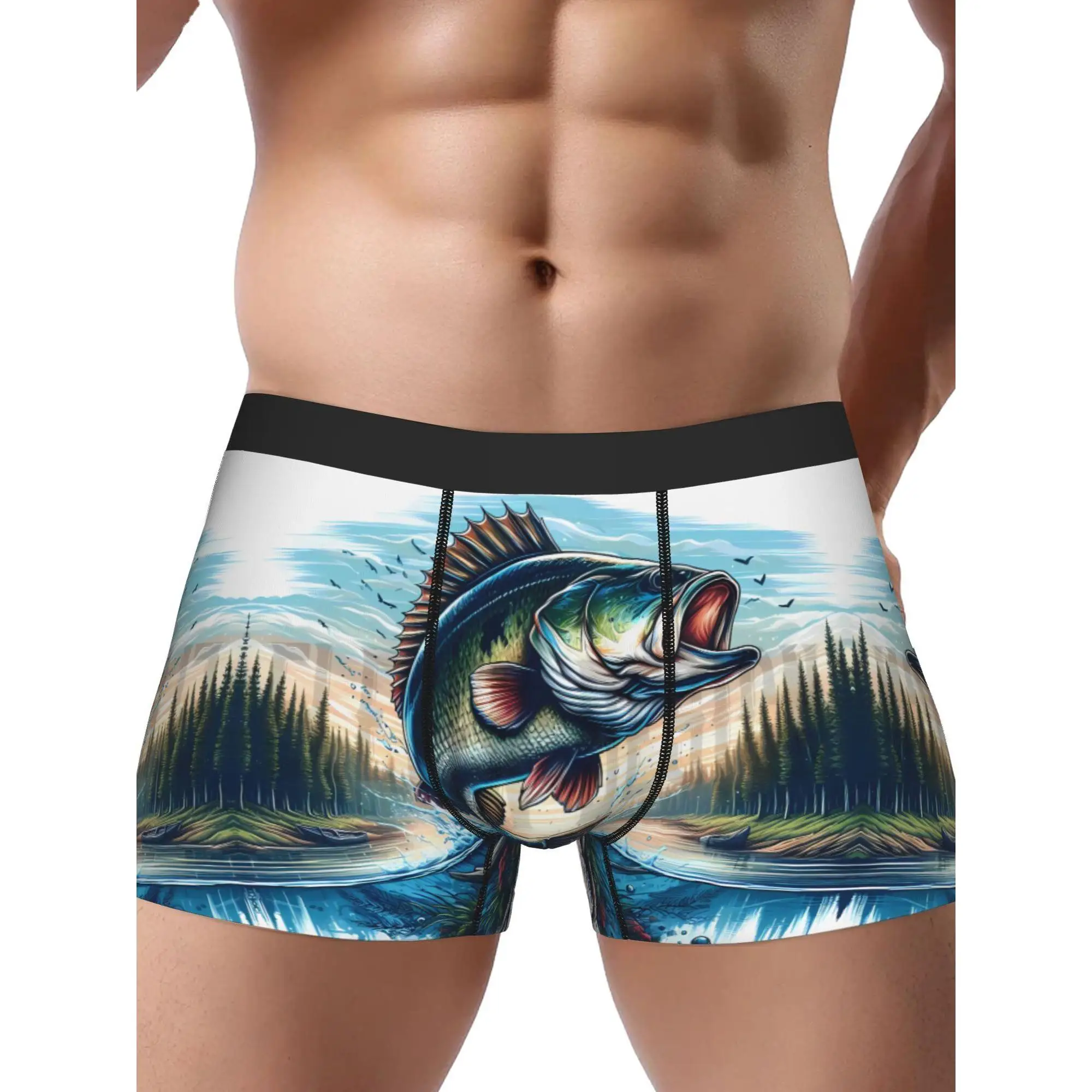 

Fish Hook Fishing Lure Men's Boxer Briefs, Style Print Breathable Underwear, Comfortable Daily & Casual Wear