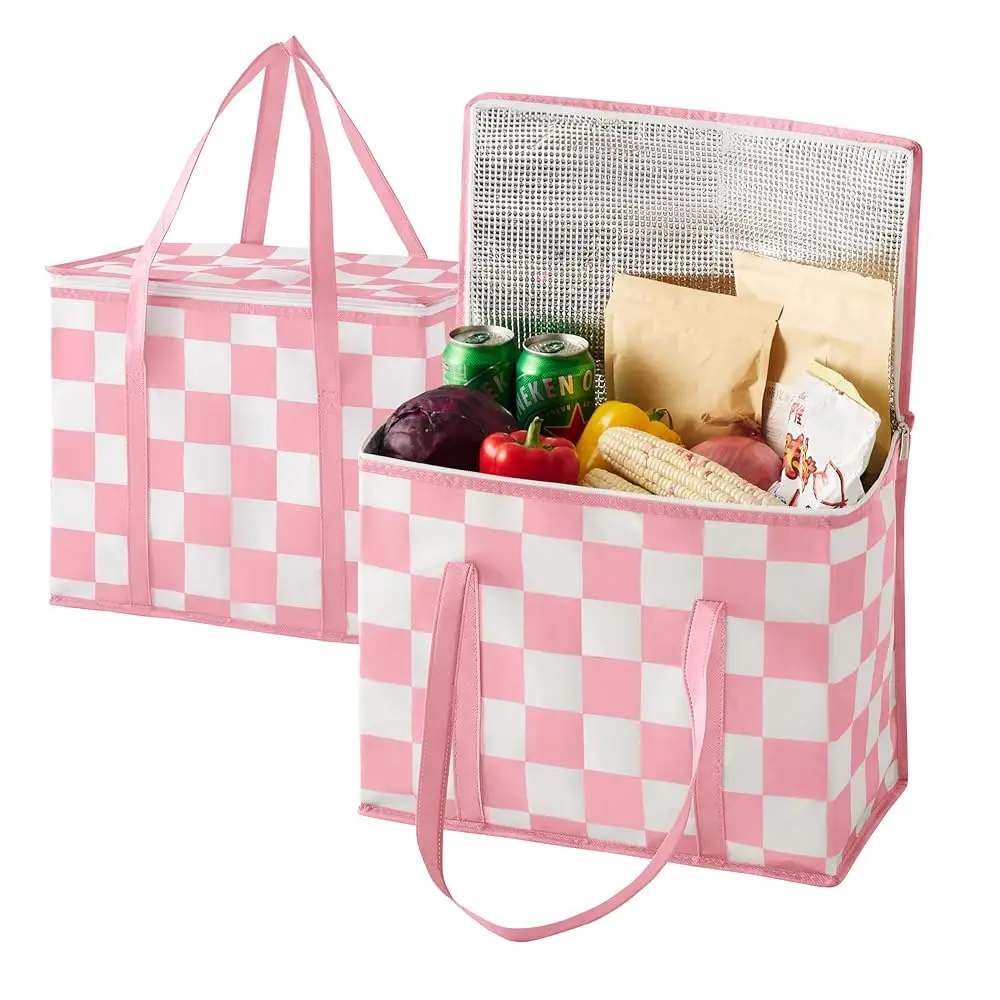 

Клетчатые термосумки для продуктов (2 шт.), сумки-холодильники для покупок, термосумки для доставки еды