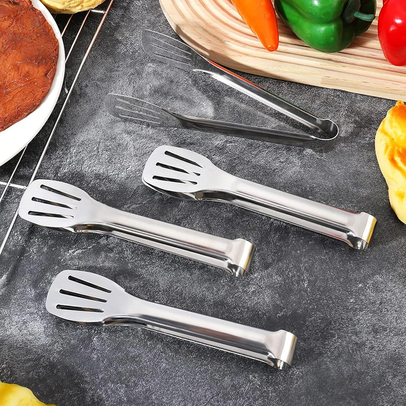 

4Pcs Stainless Steel Food Serving Tongs 7Inch Food Tong Steak Clip Nonstick BBQ Cake Pasta Salad Tong Tableware Kitchen Supplies
