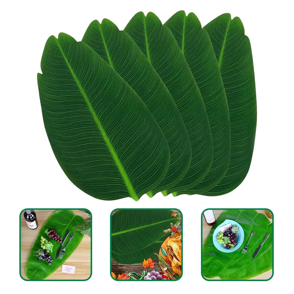 Juego de 5 Manteles Individuales con Forma de Hoja, Manteles Individuales Premium de Hojas de Plátano, Antideslizantes, para Protección de Mesa, Decorativos, para Vajilla