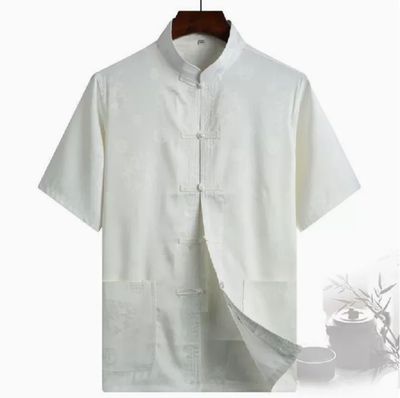 Wholesale Chinese Traditional Women Short Sleeve Jacket Satin Lace Tang Coat Casual T Shirt Slim Tops Blouse Size M L XL XXL 3XL