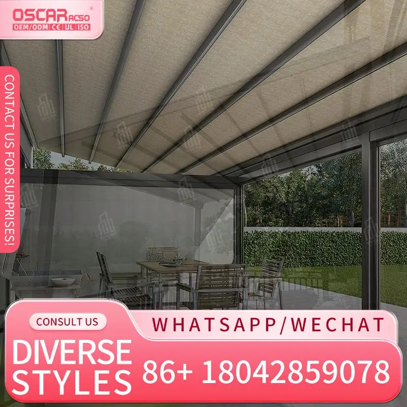 

Customized Aluminum Louver Pergola with Zip Track Blinds for Outdoor Patio Cover Shade Retractable Canopy Pergola
