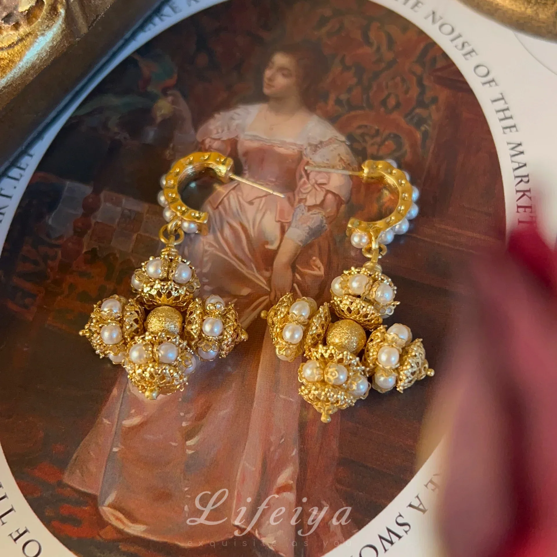 Inspired cross Portuguese transporter bead earrings for women Roman vintage court jewelry