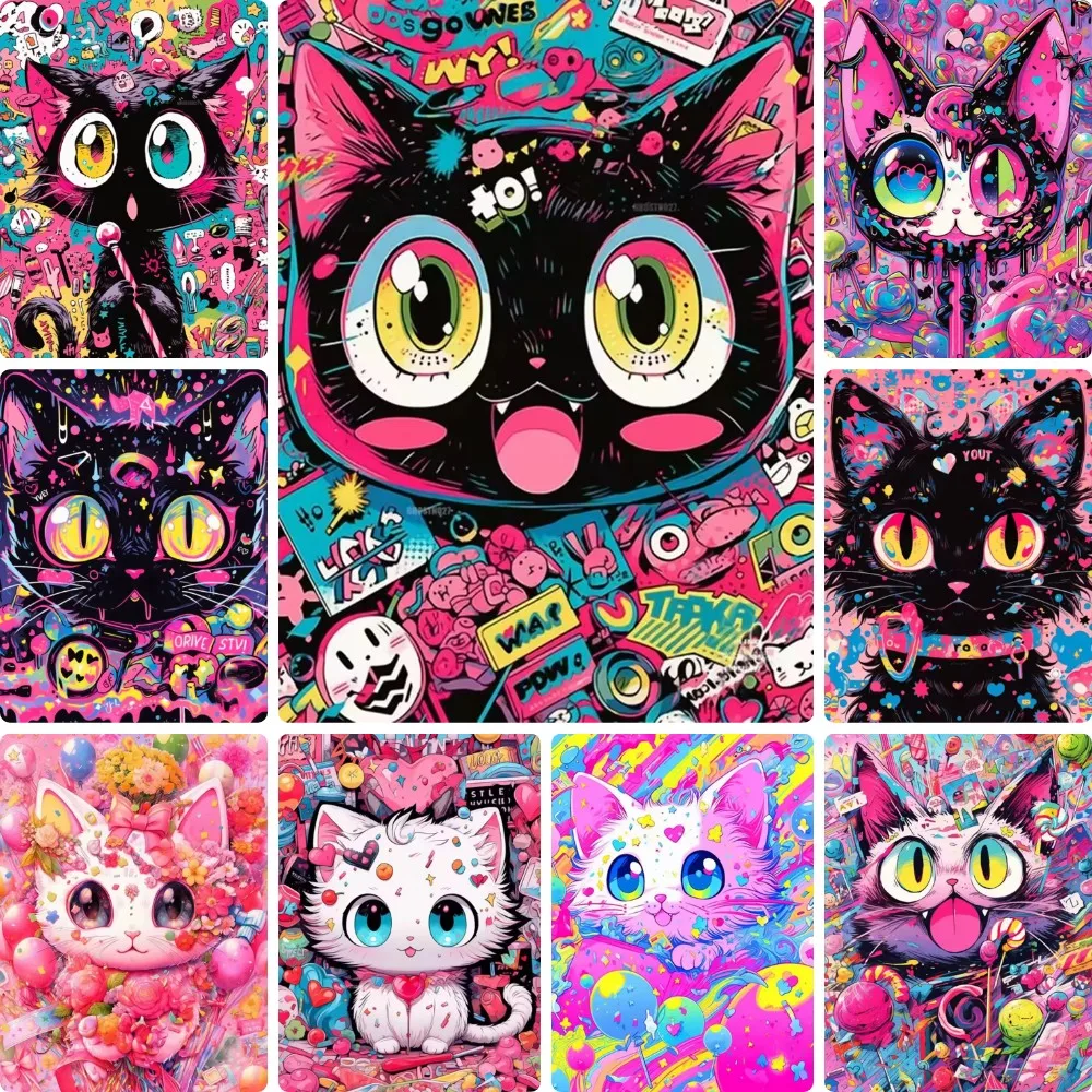 Art Craft Doodle - Graffiti Art Black White Cat Colorful