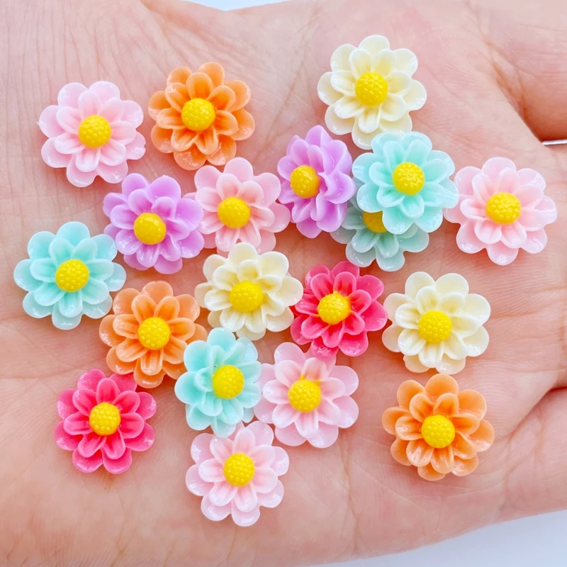 30pcs Resin Colorful 3D Mini Flower Flatback Stone Scrapbook Applique Figurines DIY Wedding Embellishment Manicure Craft