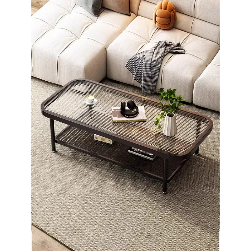 

Light luxury coffee table, living room, home modern, simple, modern tea table, small apartment, Changhong glass, wrought iron, w