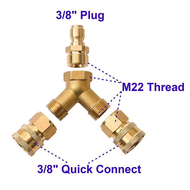 Pressure Washer Tee, Splitter Coupler, Quick Connect Two Gun to One Power Washer, 3/8 Inch Fitting