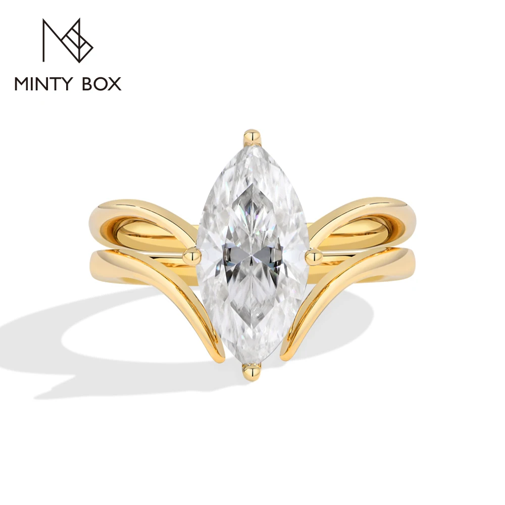 MINTYBOX Marquise Cut 3.0CT Moissanite Rings Split Shank V Shape Band S925 Silver Engagement Ring for Women Wedding Jewelry Gift