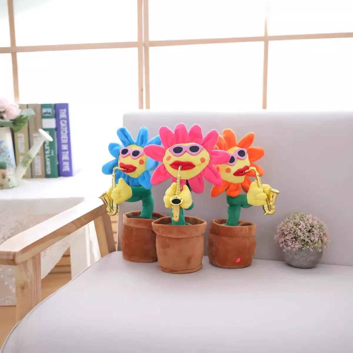 Battery Powered Electric Sunflower Toy Soft Plush Enchanting Flower Bluetooth USB 80 Songs Real Life Plush Toys & Hobbies