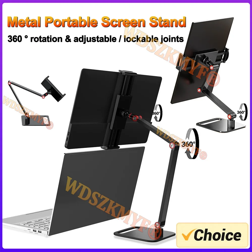 Support de moniteur portable pour 12" - 17,3" 360 °   Support de tablette à support pivotant réglable, Compatible avec le support à pince de bureau pour tablette