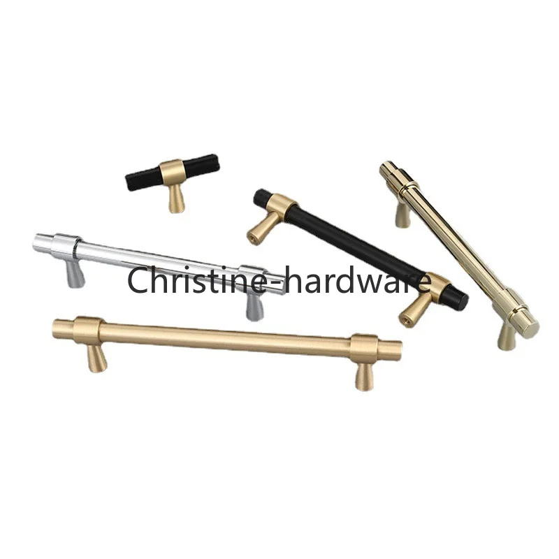 Modern simple Nordic French brass handle, wardrobe cabinet door handle, drawer cabinet, gold pure brass handle