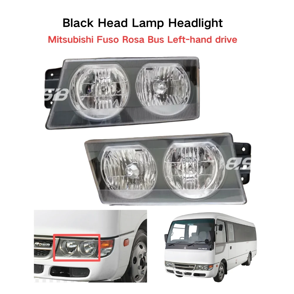 INSB 1 Pcs Black Head Lamp Headlight for Mitsubishi Fuso Rosa Bus Left-hand Drive