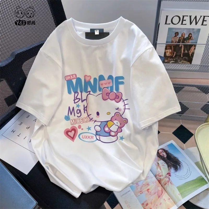 

Sweet Hello Kitty Anime Kawaii Sanrio Ins Fashion Cotton Short Sleeve Shirt Cute Cartoon Y2k Hoodie Clothes Gifts for Girls