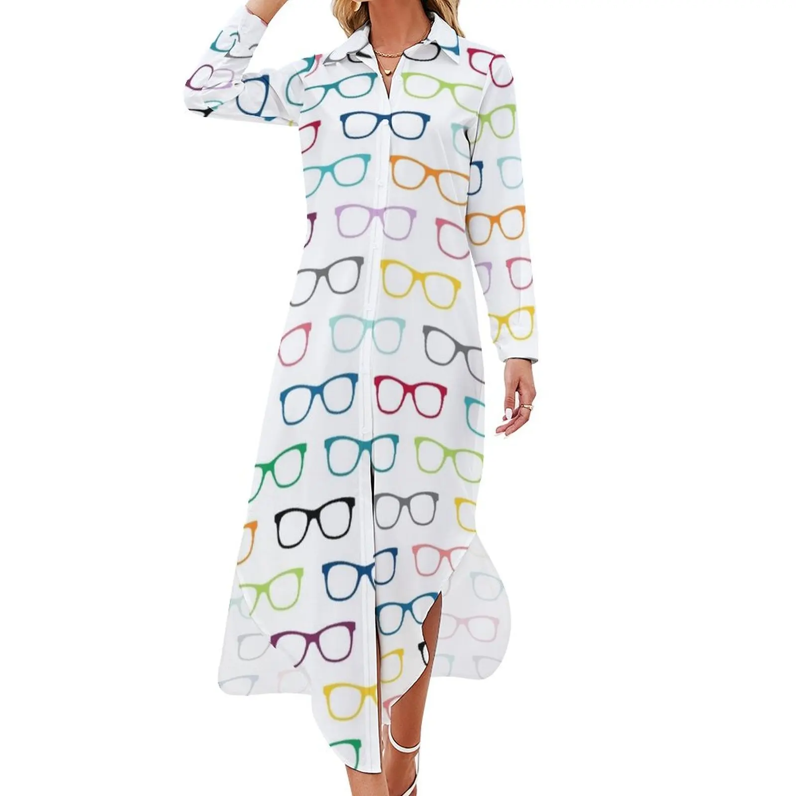 

Hipster Glasses Geek Pattern Long Sleeved Shirt Dress women's summer jumpsuit beach dresses Prom gown dresses ladies 2024 summer