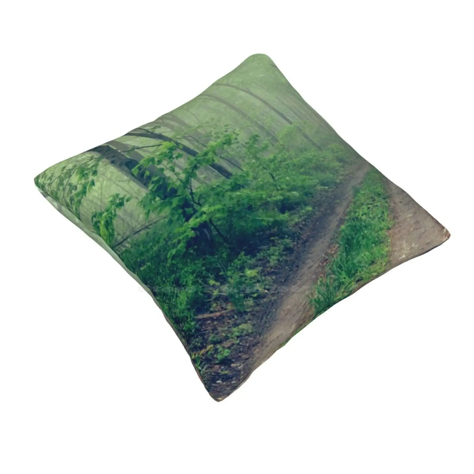 Woodland Fog Home Sofa Car Waist Throw Pillowcase Green Trees Forest Woodsy Woodland Summer Foggy Misty Landscape Road Path