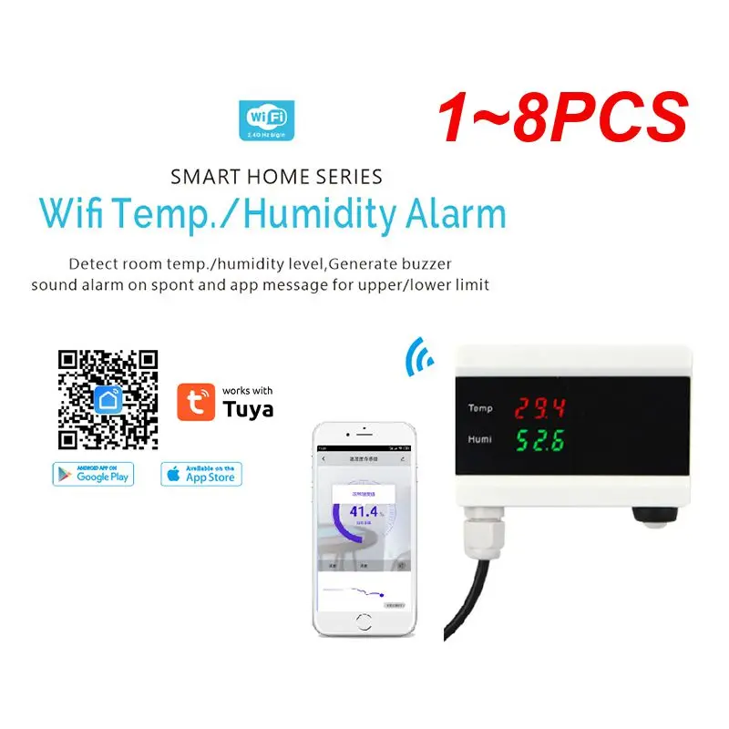 

1~8PCS Tuya WiFi Temperature Sensor Thermometer Detector Smart Life App Alert Home Thermostat Control Alarm Remote Monitor