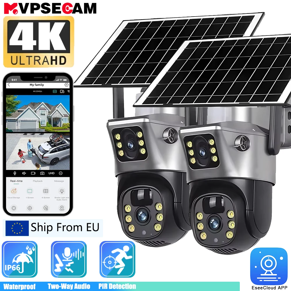 WIFI Solar PTZ Camera Dual Lens Outdoor 8MP 4K Low Power Battery IP Camera PIR Night Vision EseeCloud CCTV Security Protection