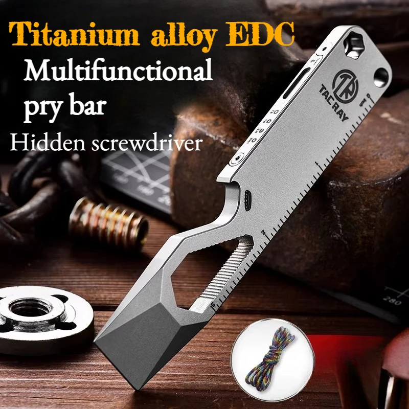 Titanium Alloy EDC Pickaxe Multi-functional Combined Portable Carry-on Tool Bottle Opener Hidden Screwdriver Hand Tools