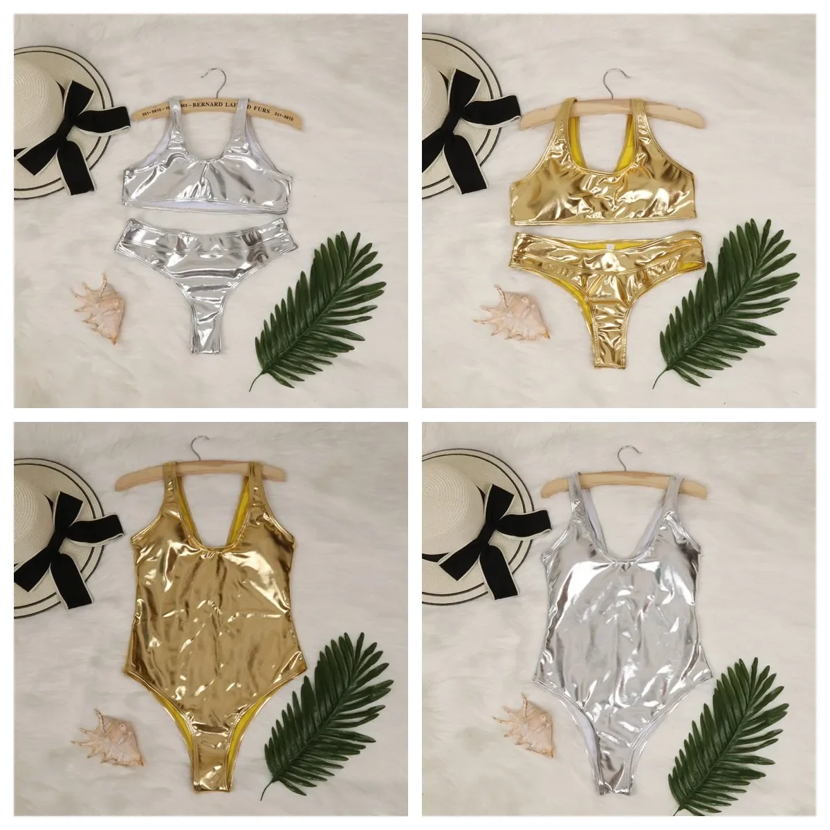 2022 Summer Push Up Padded Bra Bathing Suit Beach Wear Women Sexy Bikini Set Foil Silver Gold Luxury Biquini Swimwear