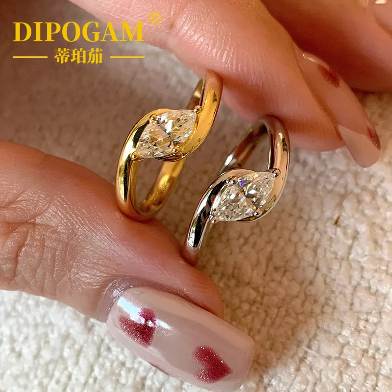 

DIPOGAM 925 sterling silver inlaid horse eye/olive shaped moissanite ring for engagement and wedding women's luxury fashion ring