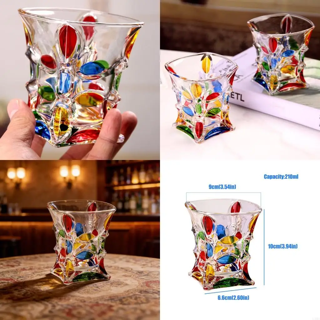 L9BE 210ml Capacity Glass Tumblers Cup Home Whisky Cup Comfortable Grip Detailing For Hot Cold Beverages