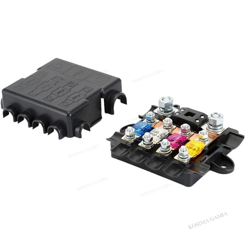 Auto Marine Fuse Box 5-Way Auto Mega Midi 12V 24V Power Distribution Made Copper Plastic for Car Automotive Marine Applications
