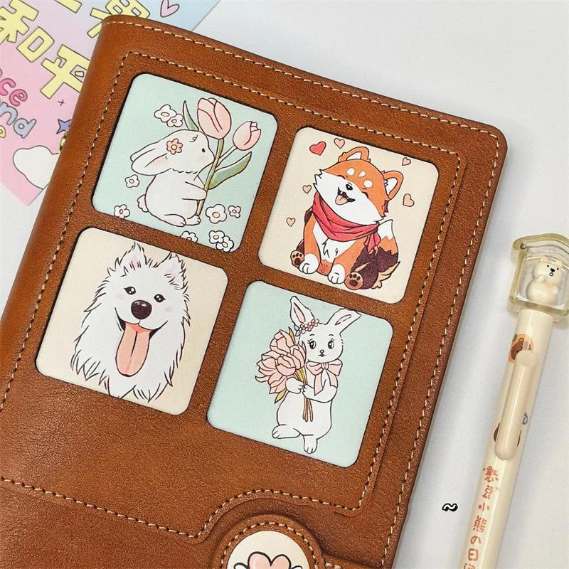 Cute animal window leather notebook Binder loose-leaf notepad B6 cute diary ，with 60 blank inner pages