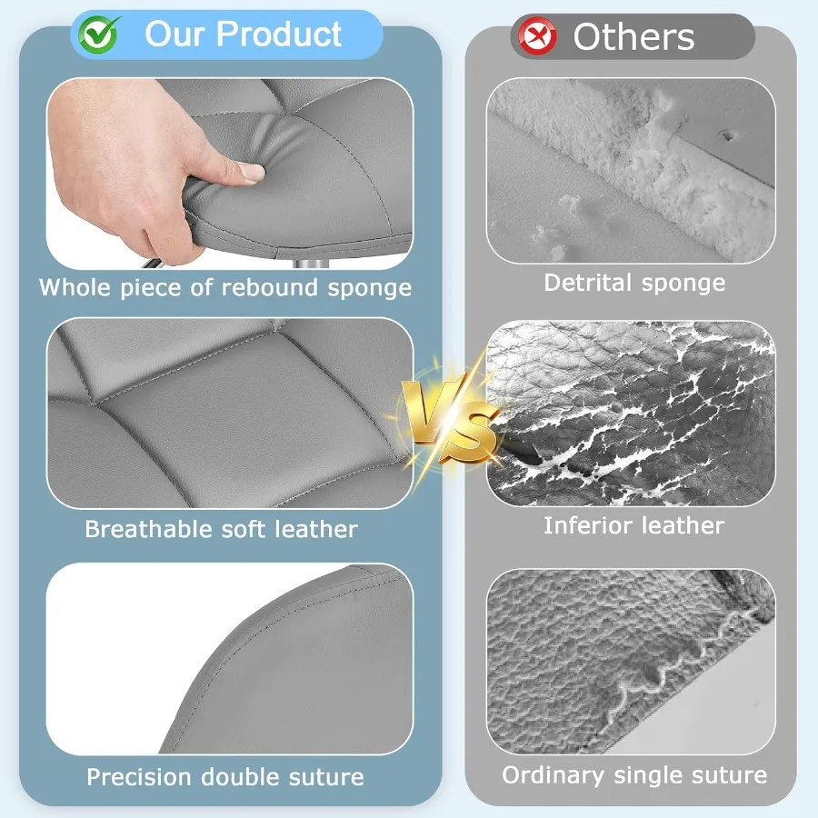 مكتب وكرسي مكتب منزلي بدون ذراع، ارتفاع قابل للتعديل، دوار 360 درجة مع عجلات، كرسي تزيين أنيق وغير رسمي، رمادي.