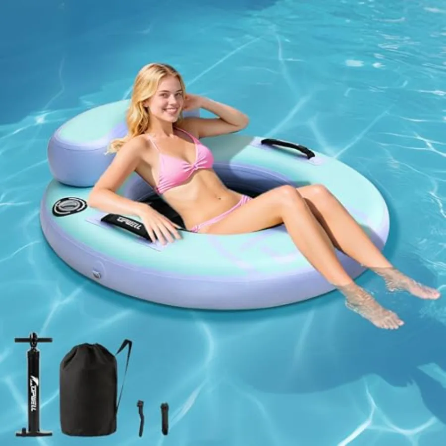 

Round Inflatable Pool Float Hammock with Backrest - Heavy Duty Mesh Mat for Adults, Tanning, Lakes and Rivers