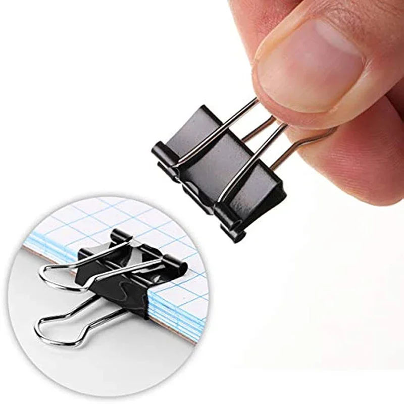 5pcs Metal Binder Clips Paper Clamps Black 15/19/25/32/41/51mm Notes Letter Paper Clip Office Supplies Binding Securing Clips