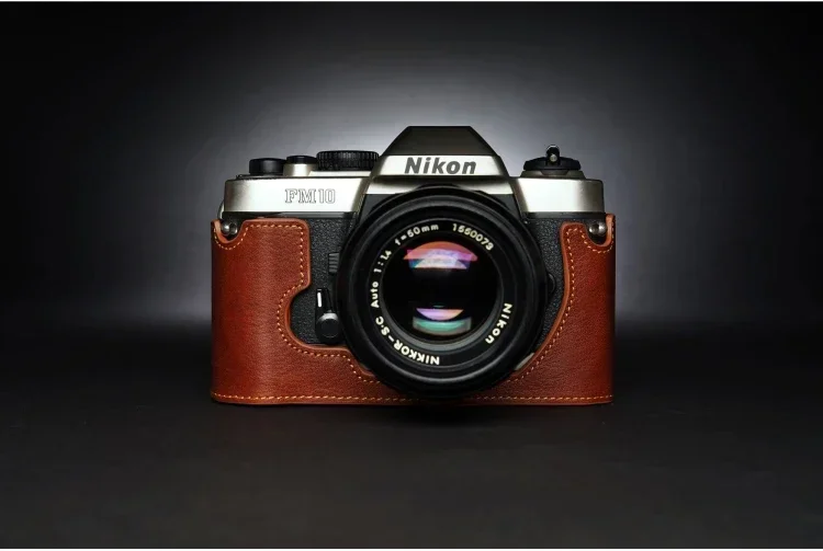 Design para Nikon FM10 feito à mão em couro genuíno meia capa para câmera Bolsa
