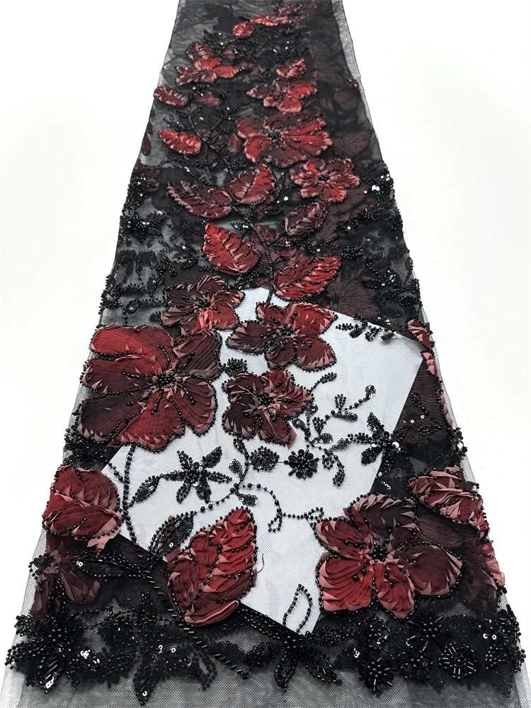 2025 고급 아프리카 레이스 원단 고품질 스팽글 비즈 레이스 원단 나이지리아 웨딩용 프랑스 튤 레이스 원단