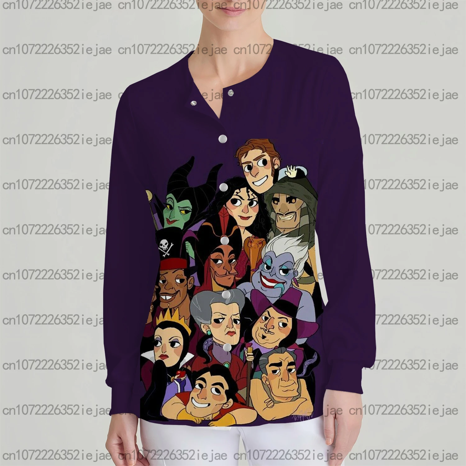 

Рабочая одежда для стоматолога, хирургическая куртка с принтом Диснея, спящий дьявол, кардиган, женское пальто на кнопках с длинными рукавами для медсестры