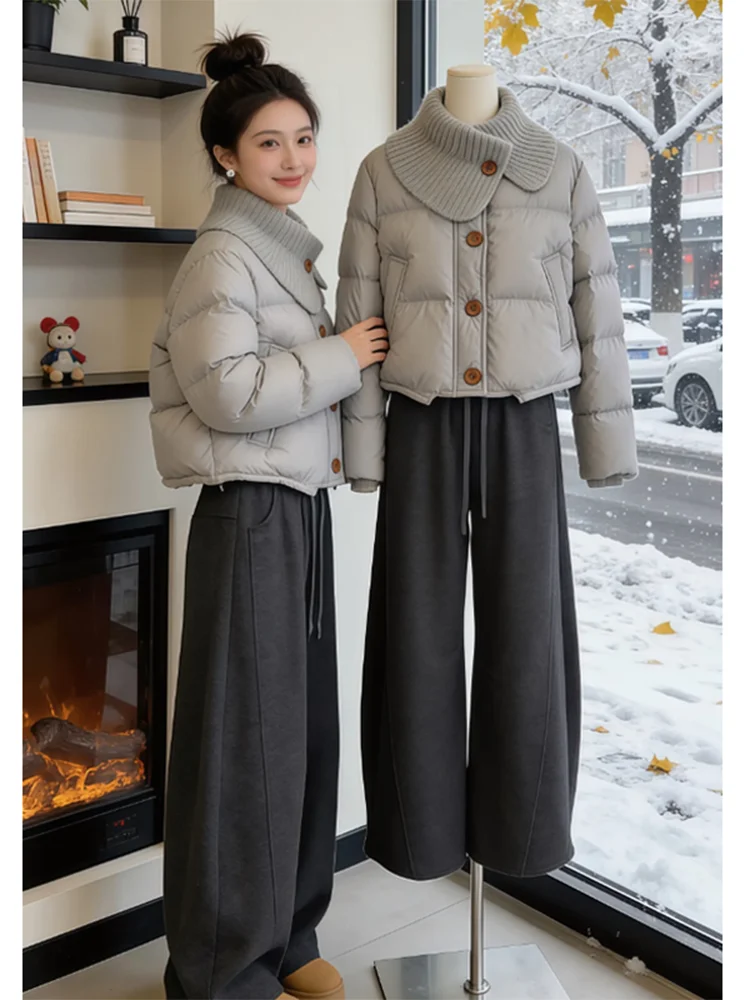 

Thickened Knitted Short down Cotton Jacket Women's Winter Fashion Large Size Coat Stand Collar Korean Style Loose Fit Cotton ...