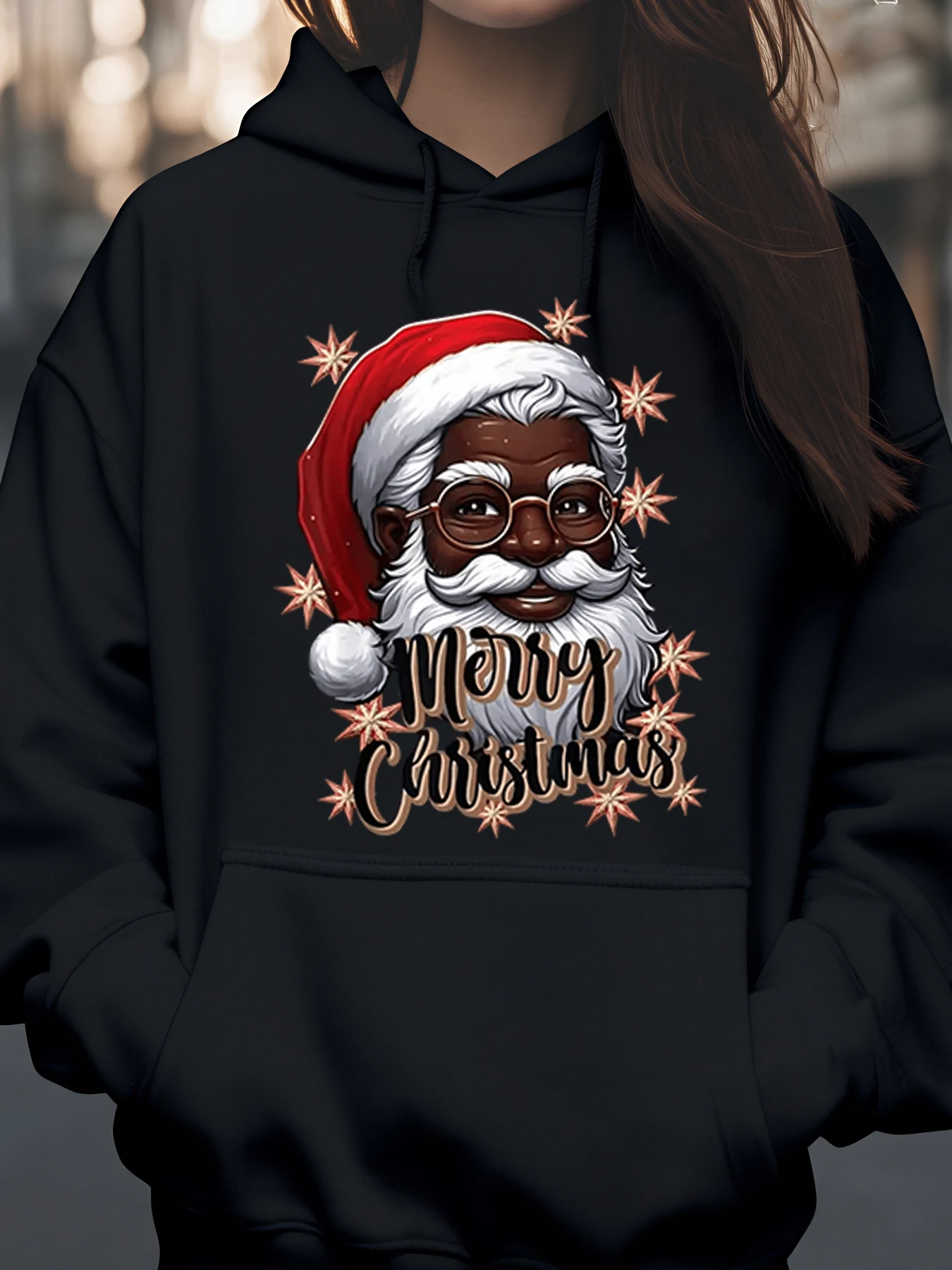 

Черная толстовка с капюшоном с принтом Санта-Клауса, праздничная одежда унисекс для взрослых