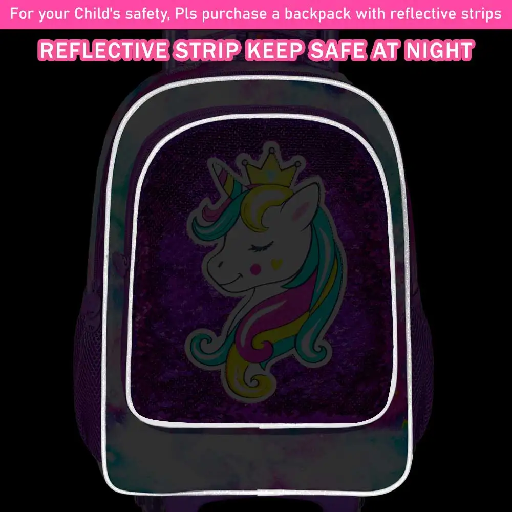 3PCS Rolling Backpack for Girls Kids Roller Wheels Bookbag with Lunch Bag Sleeping Unicorn Pattern Design Glow-in-the-dark Funct