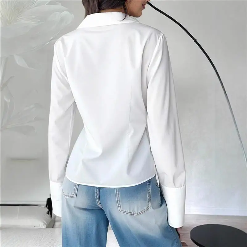 Slim Fit Bell Sve irt Women's Waist Cinching Layering V Ne Slimming ort Sve Long Sve Women's Top French Sle