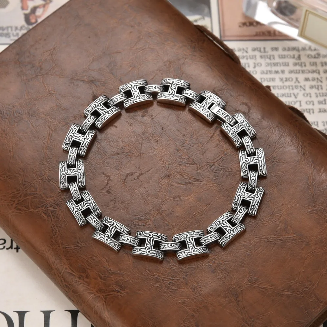 S925 silver tangcao bracelet women's niche style design stylish bracelet heavy industry mentrendy thai silver