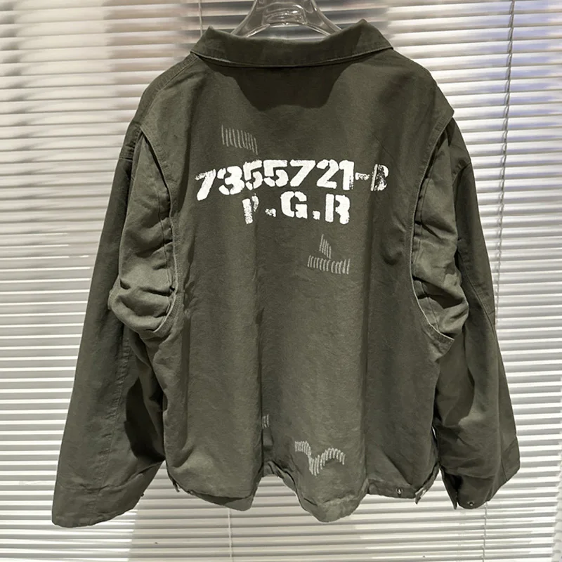 

European American Trends Project G/R Jacket High Street Fashionable Washed Lapel Outerwear Casual Do Old Ripped Hole Jackets