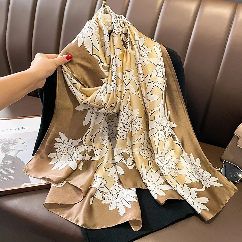 Lenço de seda quadrado das quatro estações feminino, protetor solar bandana, estilo popular, novo, design de luxo, 2021, 180x90cm