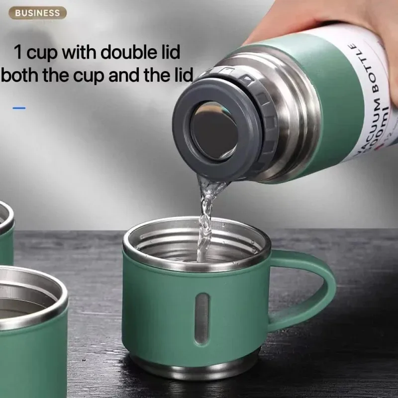 A Set of High-end Portable Water Cups Including A Vacuum Cup with Three Lids for Outdoor Use,Perfect As A Birthday Gift 500ml