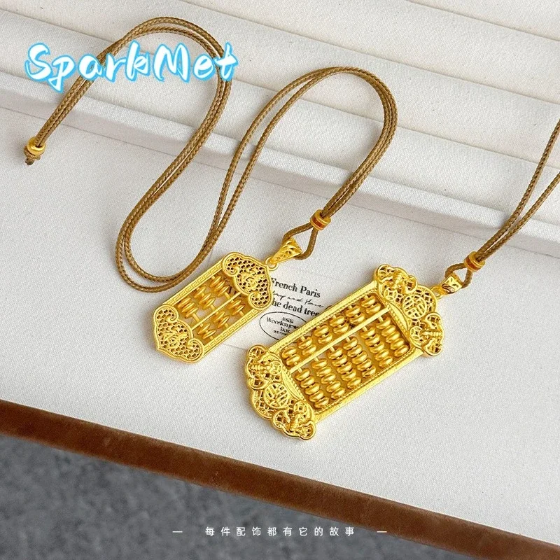 

Sparkmet DIY Necklace Lively Fuzi 9999 24K Real Gold Wishful Abacus Pendant Movable Pendant, Abacus Necklace, Sweater Chain, Wom
