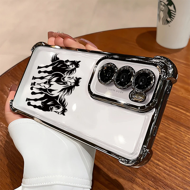 Funda de teléfono de lujo a prueba de golpes para Huawei P40 Pro P30 Lite Nova 9 4E, cubierta de silicona transparente suave de TPU con diseño de caballo