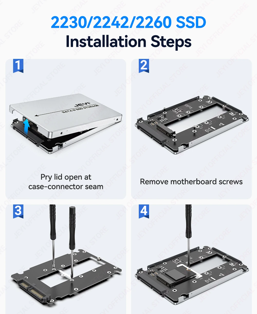 JEYI M.2 NGFF zu SATA 3.0 Festplattengehäuse, 6 Gbit/s, hohe Geschwindigkeit, unterstützt bis zu 2 TB, tragbares Mobilgerät, unterstützt 2230/42/60/80 SSD – Detail 11